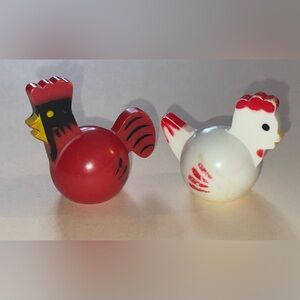 Vintage (2) Lil Playmates Rooster and Chicken, Made in Hong Kong 
1 3/4” inches
